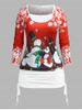 T-shirt de Noël à Imprimé Bonhomme de Neige et Flocon de Neige de Grande Taille - Rouge 5X