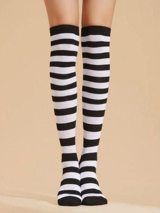 Latest Colorblock Striped Pattern Over Knee Socks  