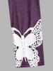 Plus Size Butterfly Lace Panel Henley T-shirt -  
