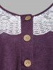 Plus Size Butterfly Lace Panel Henley T-shirt -  