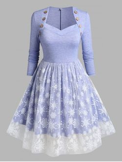 Plus Size Sweetheart Neck Snowflake Mesh Panel Christmas Dress - LIGHT PURPLE - 1X