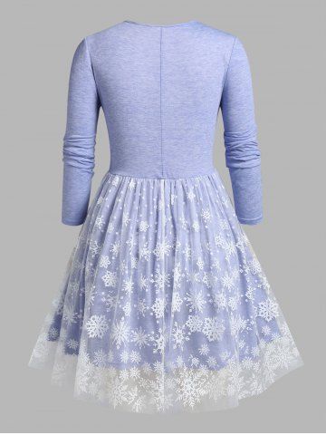 Plus Size Sweetheart Neck Snowflake Mesh Panel Christmas Dress