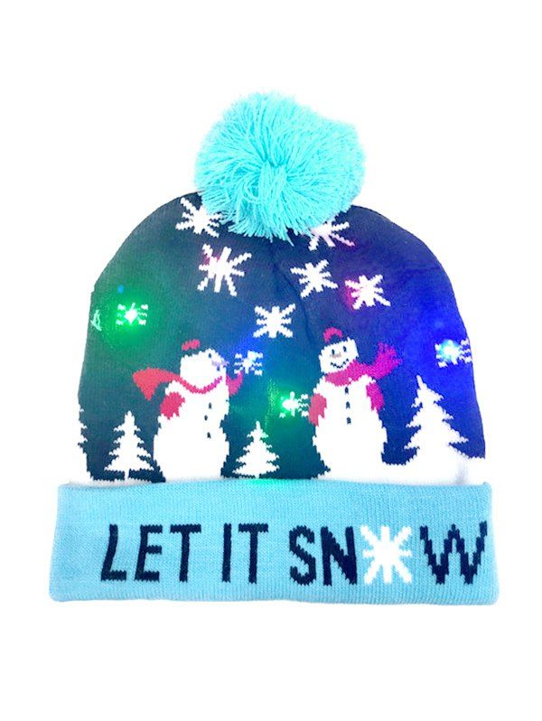 Buy Christmas Pattern Turn Up Edge Light Bobble Hat  