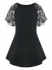 Plus Size Butterfly Print Lace Raglan Sleeve T-shirt -  