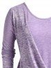 T-shirt Asymétrique Drapé Teinté Grande Taille à Volants - Violet clair L