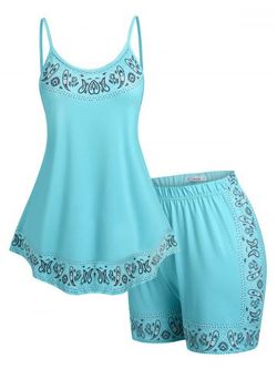 Plus Size&Curve Paisley Print Irregular Cami Top and Shorts Pajamas Set - LIGHT BLUE - 4X