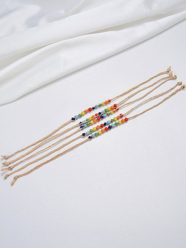Unique 5 Pcs Bohemian Beads Straw Cord Bracelet Set  