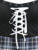 Robe d'Années 50 Mélangée et Assortie à Carreaux à Imprimé Logo à Œillets de Grande Taille à Lacets - Noir 1X