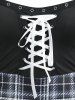 Gothic Grommets Lace Up Plaid Logo Print Fit and Flare Dress -  
