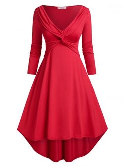 Plus Size Front Twist High Low Cocktail Dress - RED - L