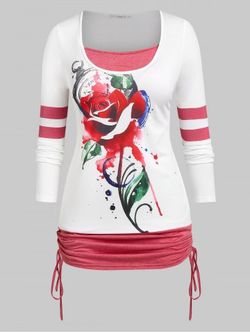 T-shirt à Imprimé Rose de Grande Taille 2 en 1 - WHITE - 3X
