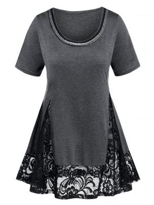 Plus Size & Curve Chains Lace Panel Skirted T-shirt