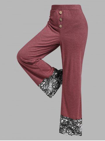 Pantalones Talla Extra Panel Encaje Pierna Ancha - DEEP RED - L