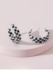 Two Tone Checkered Pattern C Shape Earrings -  