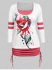 Plus Size Cinched Rose Print 2 in 1 Tee -  