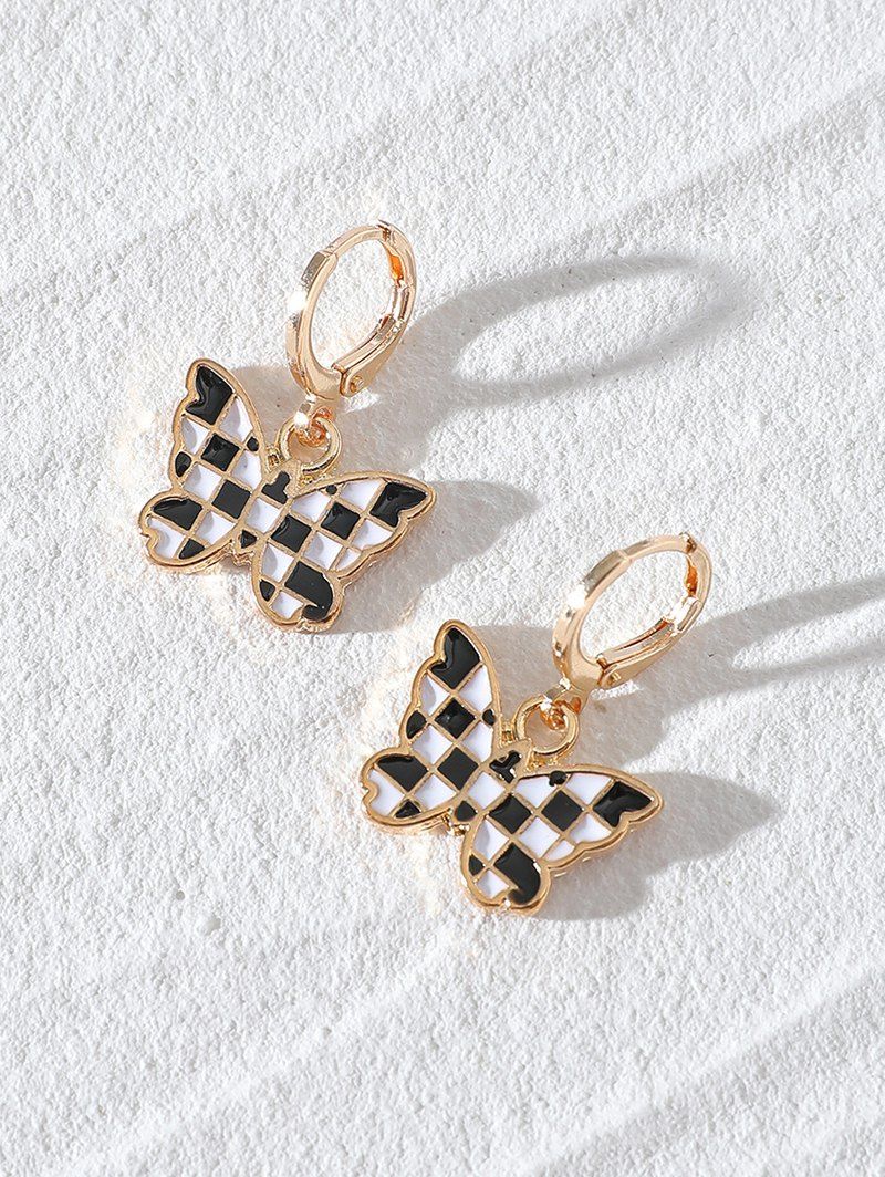 Chic Shape Butterfly Checkerboard Earrings  