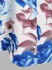 Chemise à Imprimé Fleurie à Manches Roulées Grande Taille - Bleu clair 5X