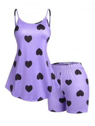 Plus Size Heart Print Cami Top and Shorts Pajamas Set