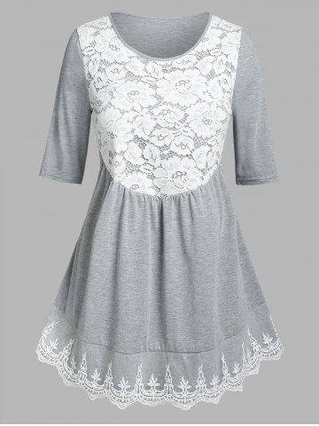 Plus Size Lace Panel Tunic T-shirt