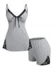 Plus Size Lace Panel Shorts Pajamas Set -  