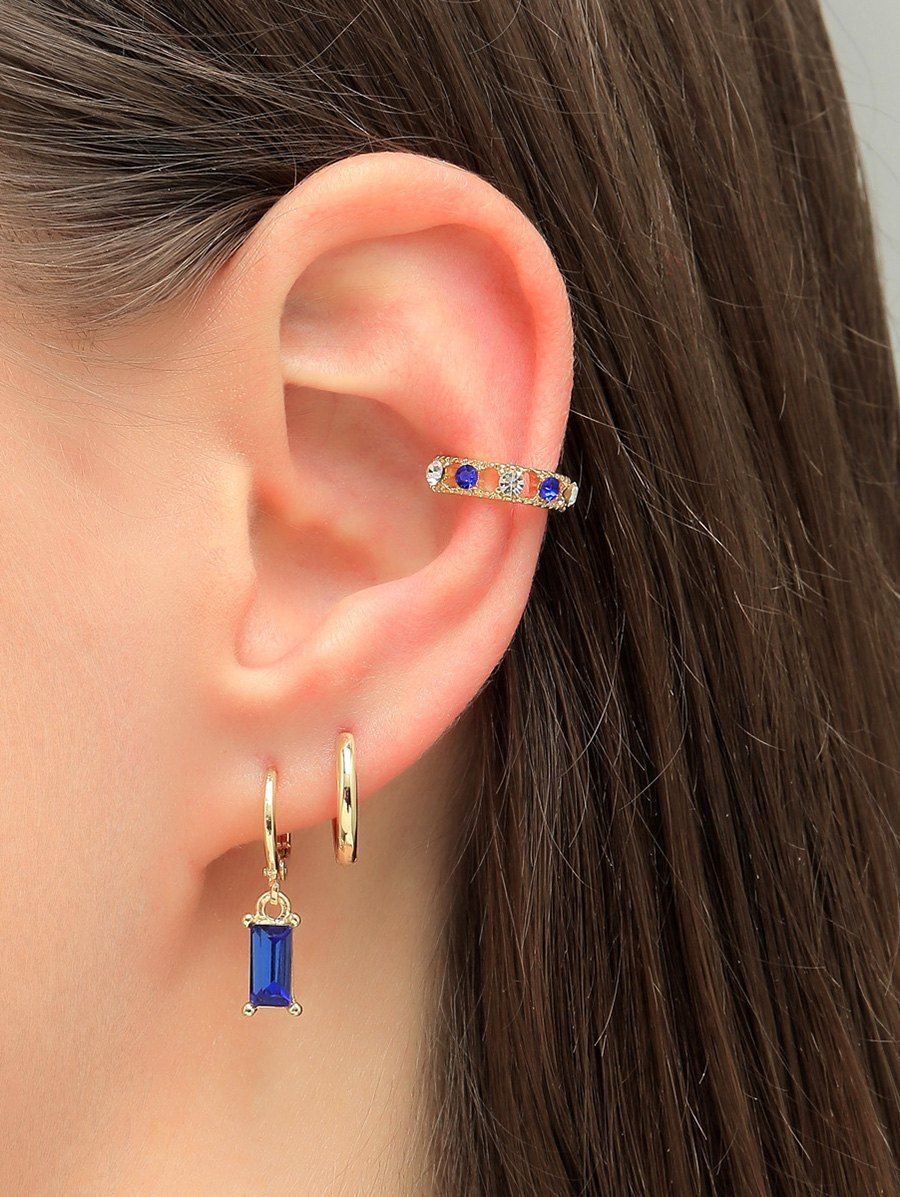 Latest 3 Pcs Faux Gem Geometric Earrings Set  