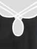 Plus Size Keyhole Crisscross Lace Panel Asymmetric T-shirt -  