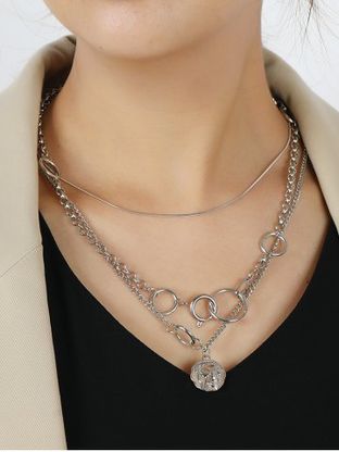 3 Pcs Portrait Charm Rings Chain Necklace Set