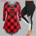 Fashion Red plaid plus size outfit -  