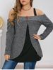 Ribbed Heathered Buttons Cold Shoulder Plus Size Top -  