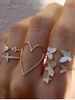 5 Pcs Rhinestone Butterflies Cross Heart Shape Cuff Rings Set -  