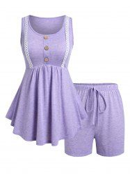 Plus Size Picot Trim Pajama Skirted Tank Top and Shorts Set -  