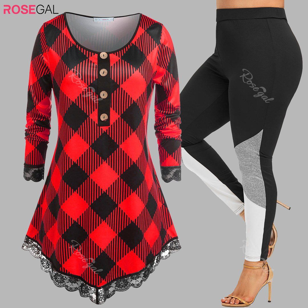 Buy Fashion Red plaid plus size outfit  