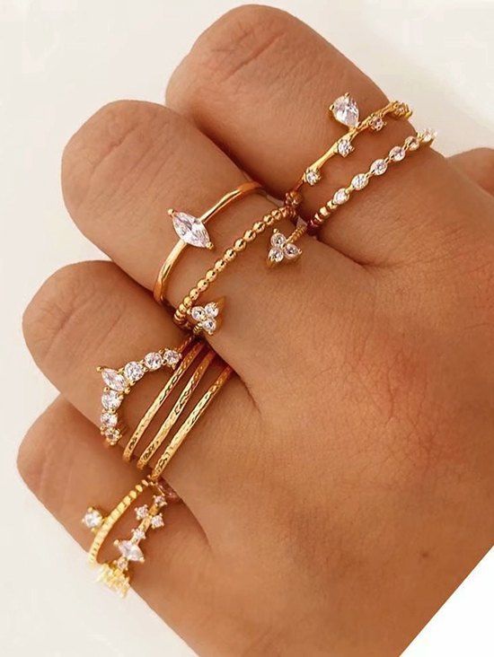 Sale 11 Pcs Shiny Diamante Ring Set  