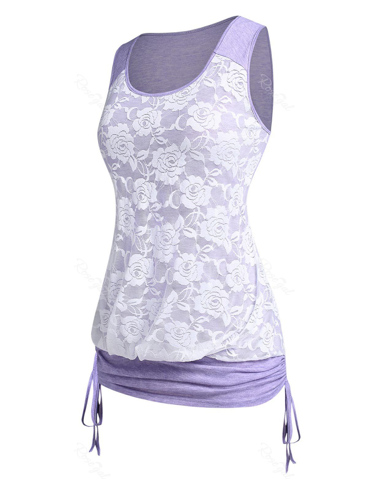 Store Plus Size & Curve Cinched Rose Lace Panel Tank Top  