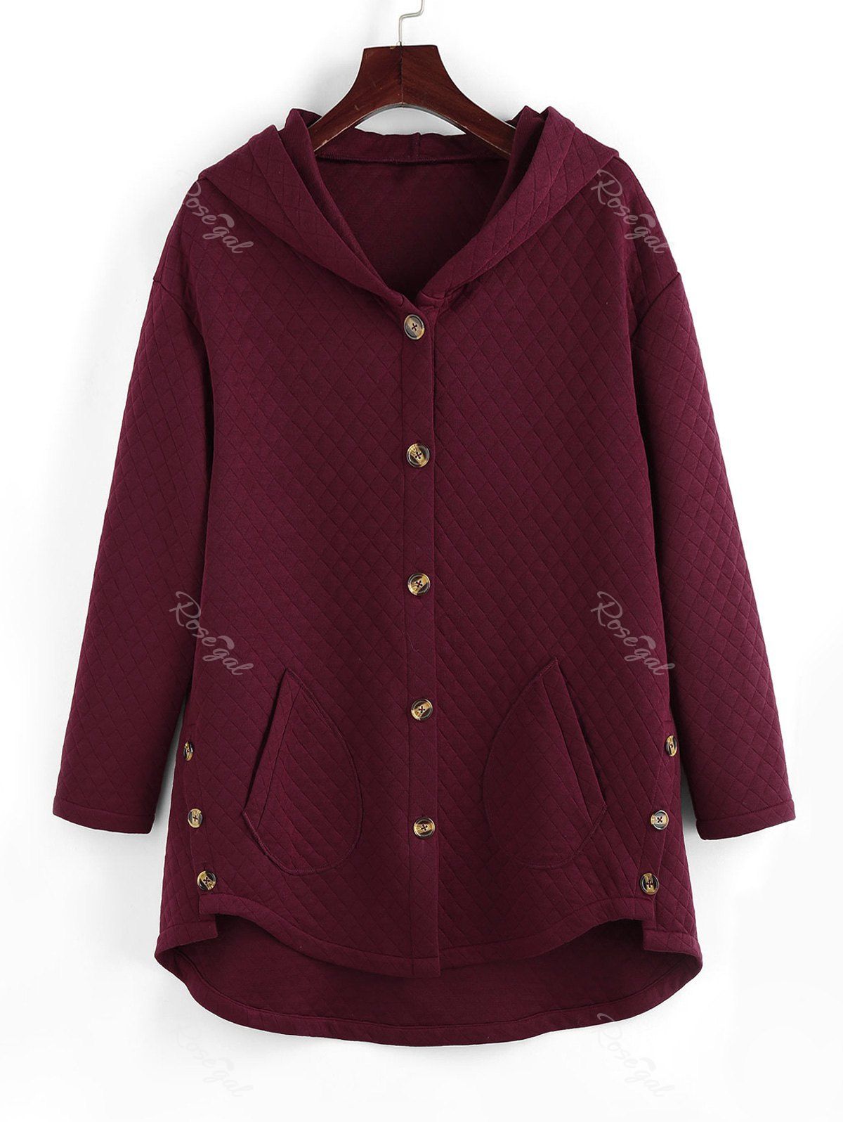 Store Plus Size Argyle Pattern Hooded Single Breasted Pocket Coat  