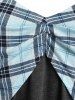 Plus Size Cutout Plaid Curved Hem Tunic T-shirt -  