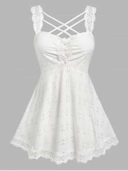 Plus Size & Curve Crisscross Broderie Anglaise Tank Top - WHITE - 5X