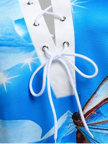 Plus Size & Curve Floral Butterfly Print Lace Up T-shirt
