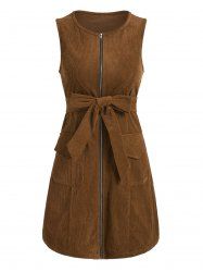 Full Zip Belt Corduroy Dress -  