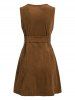 Full Zip Belt Corduroy Dress -  