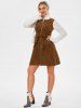 Full Zip Belt Corduroy Dress -  