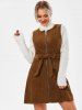Full Zip Belt Corduroy Dress -  