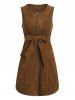 Full Zip Belt Corduroy Dress -  