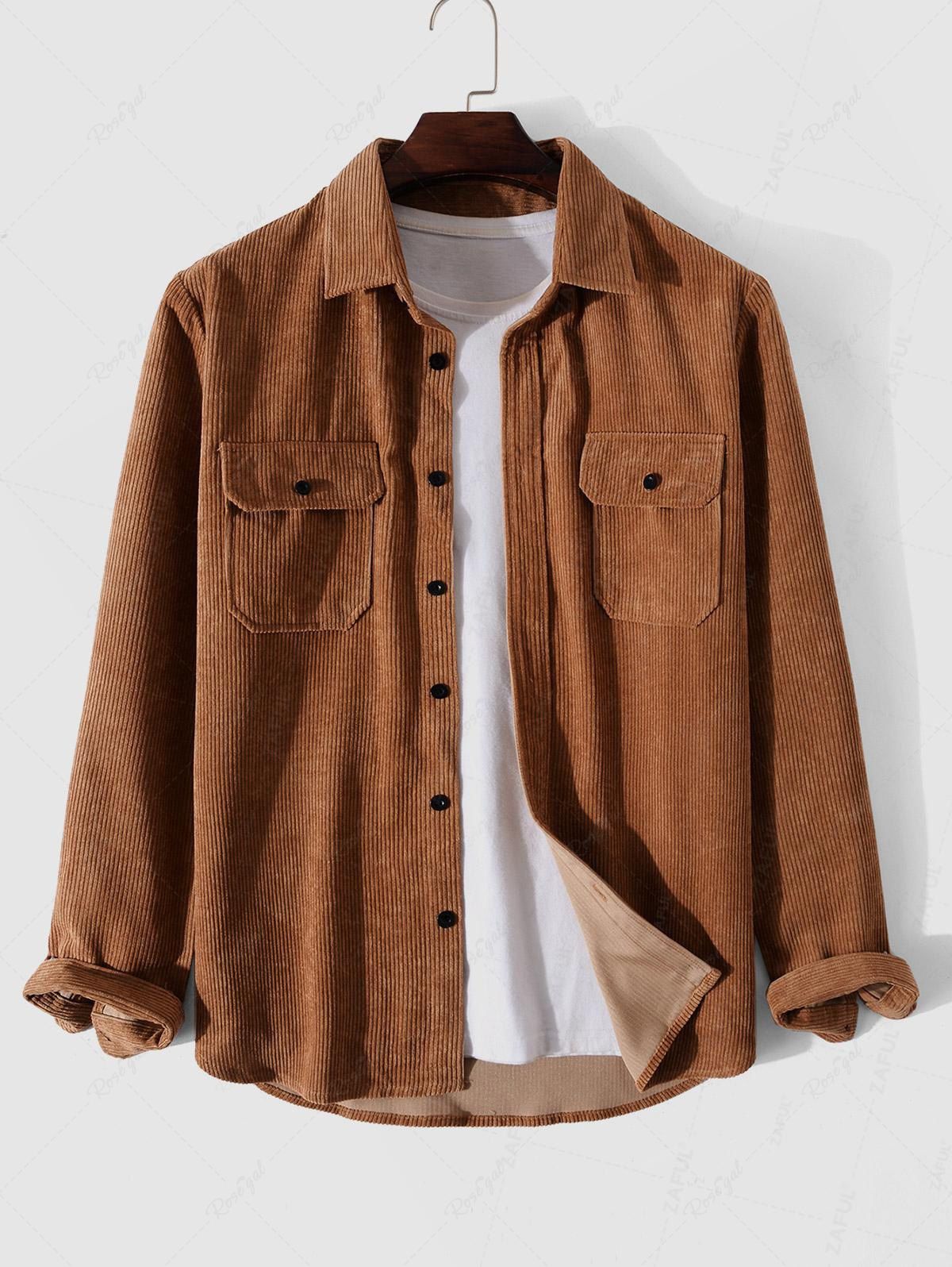 Best Pocket Patch Solid Color Corduroy Shirt  
