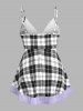 Plus Size Plaid Lace Panel Pajama Cami and Shorts Set -  