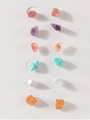 6 Pairs Natural Stone Stud Earrings Set