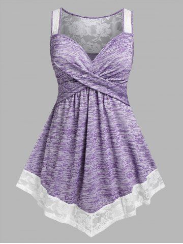 Plus Size&Curve Crossover Lace Panel Tank Top