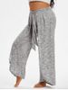 Pantalon Long Enveloppé Chiné à Taille Nouée de Grande Taille - Gris Clair 3X