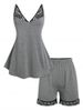 Plus Size Lace Panel Tank Top and Shorts Pajamas Set -  