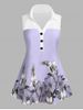 Plus Size Sleeveless Half Button Floral Print Blouse -  